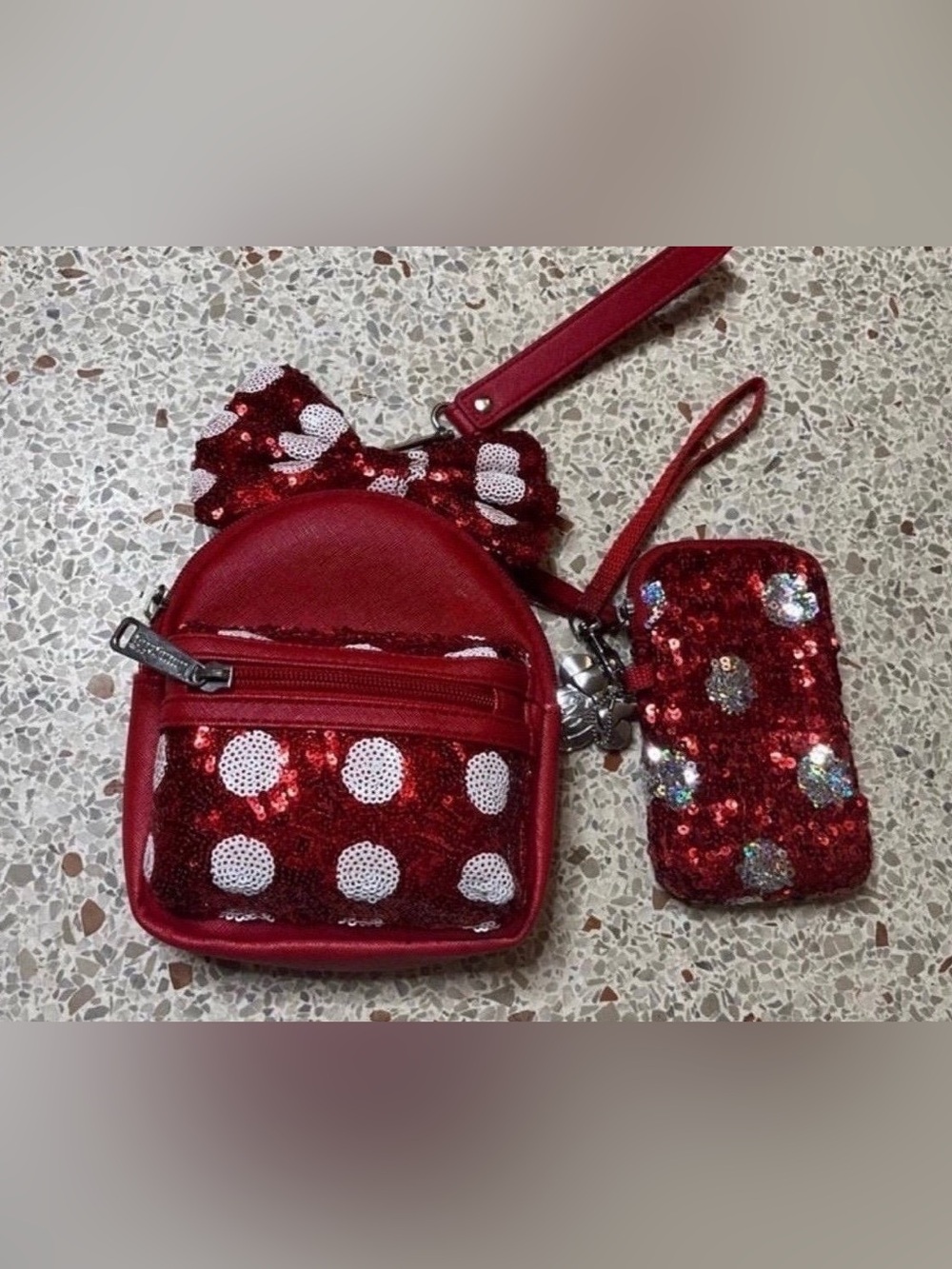 Sequin loungefly wristlet set minnie 
mouse